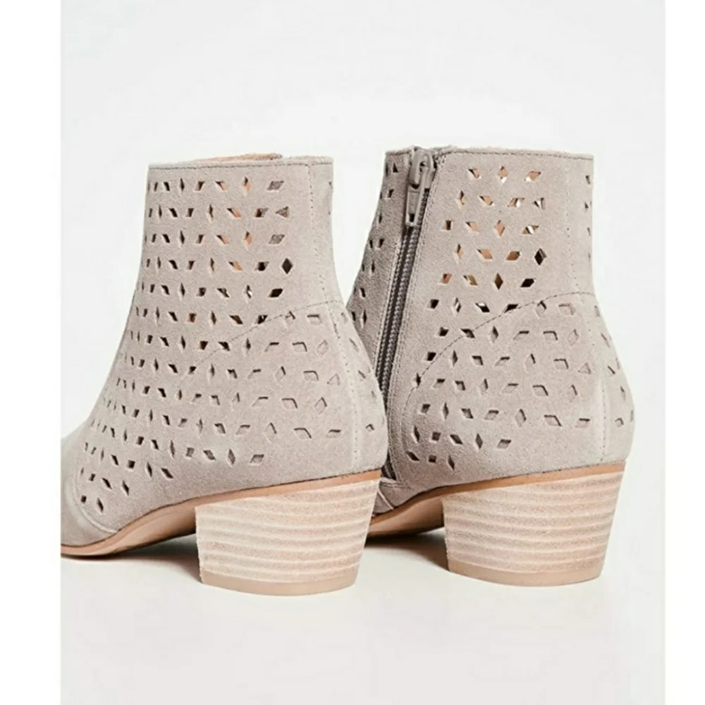 Soludos Anthopologie Lola Perforated Suede Ankle Wester Booties Sz 9 Grey